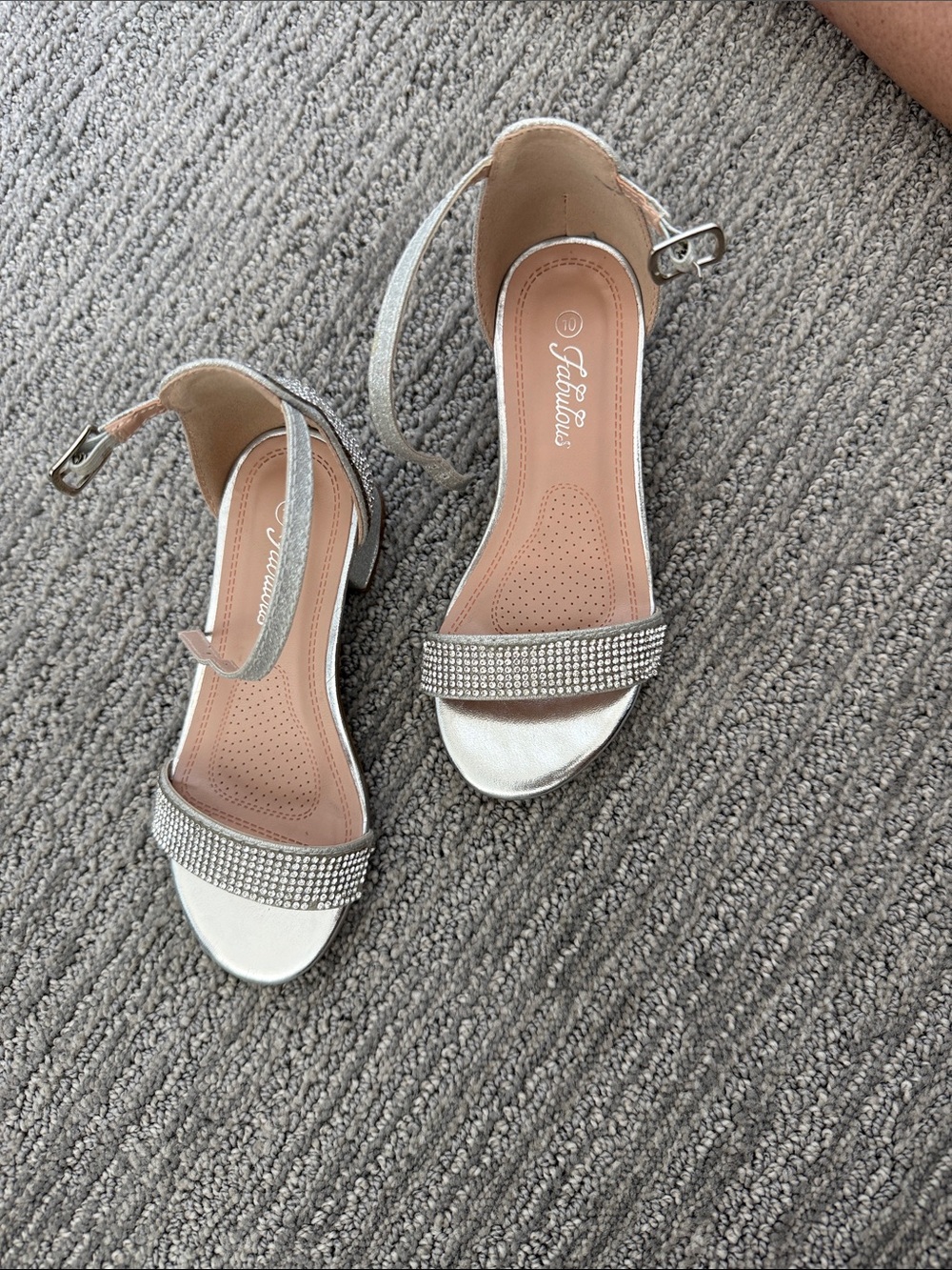 Girl’s Silver Rhinestone Block Heel Sandals - Picture 2 of 3